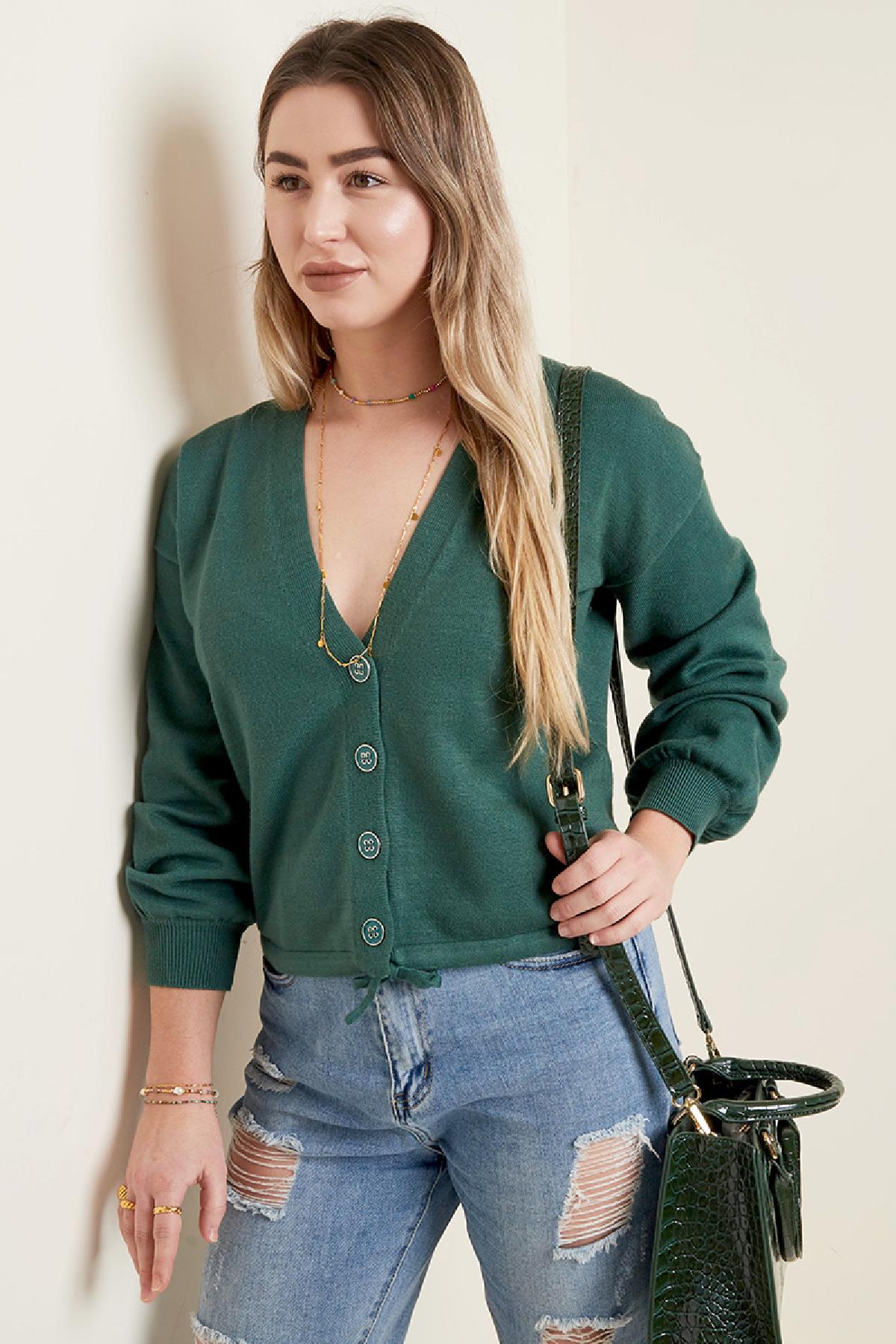 Cropped boxy cardigan Green M h5 Picture3